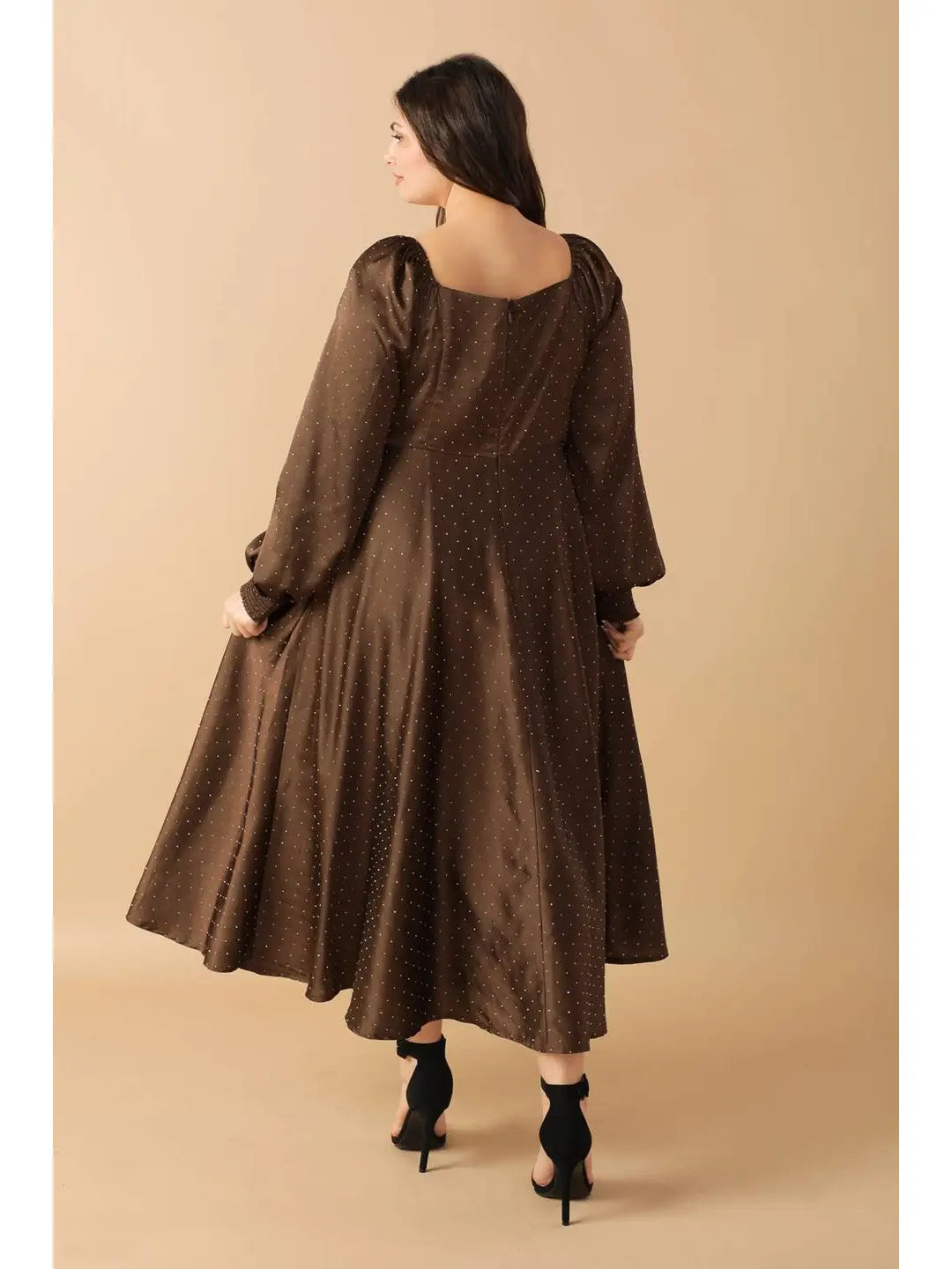 CURVE Chocolate Rhinestone Midi Dress