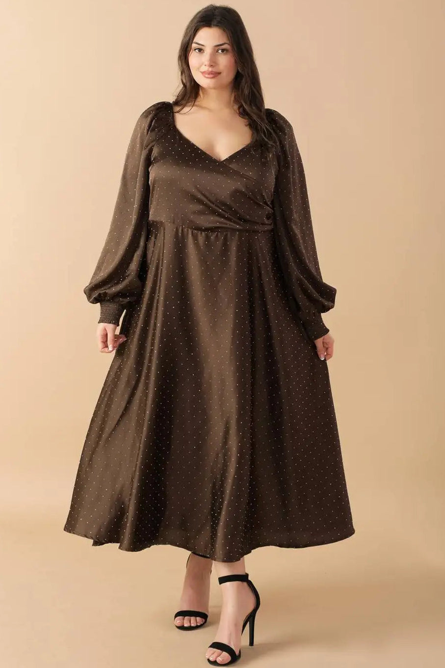 CURVE Chocolate Rhinestone Midi Dress