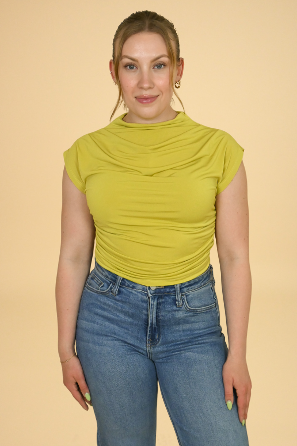 Chartreuse ruched top plus size