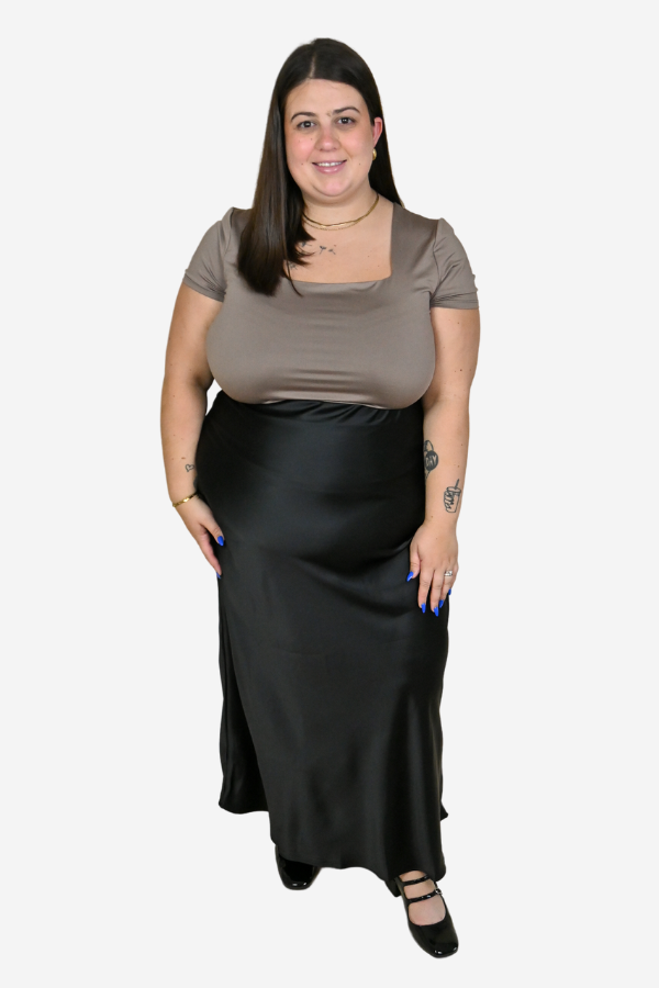 Plus size black maxi skirt satin slip skirt
