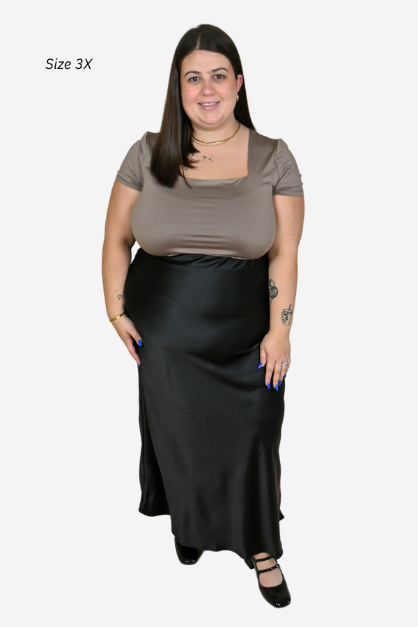 Plus size black maxi skirt satin slip skirt