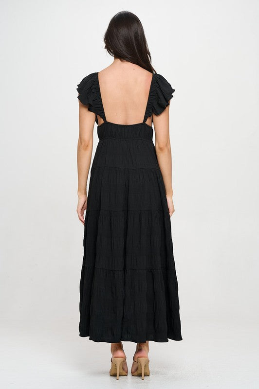 V-neck Crinkle Maxi Dress (S-3X)
