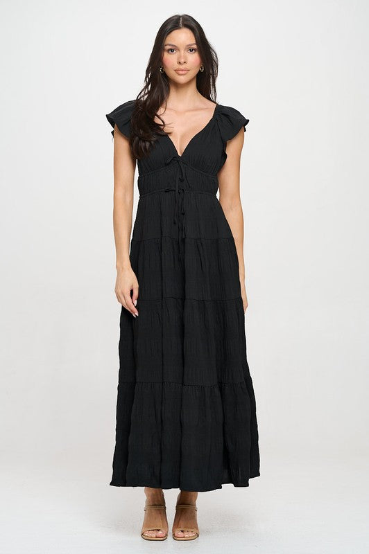 V-neck Crinkle Maxi Dress (S-3X)