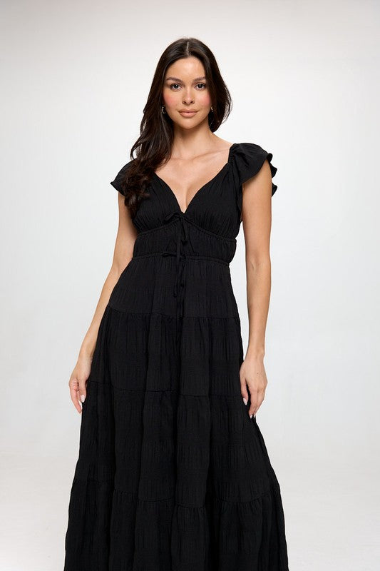 V-neck Crinkle Maxi Dress (S-3X)