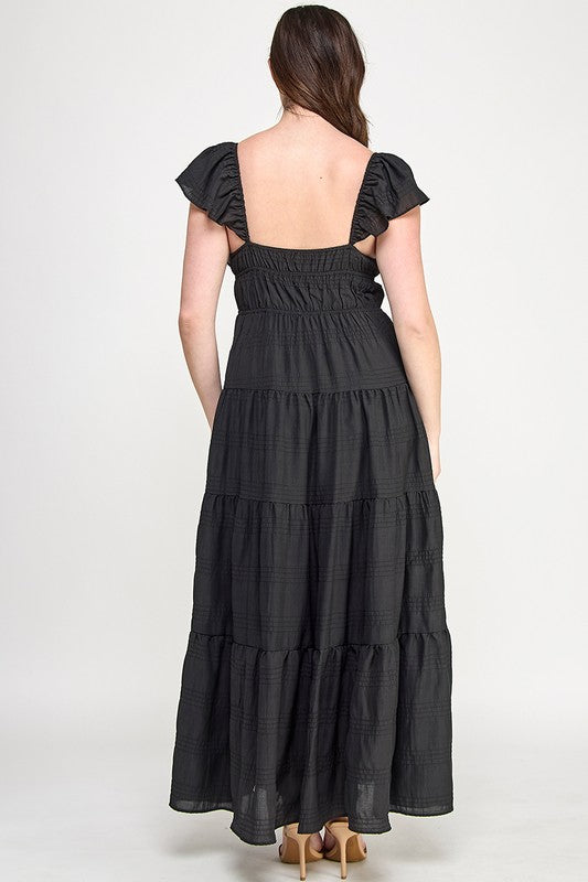 V-neck Crinkle Maxi Dress (S-3X)