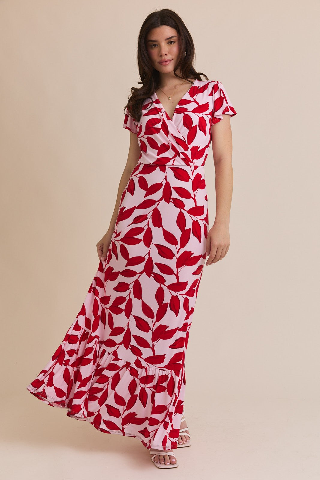 Leaf Print Wrap Maxi Dress (S-3X)