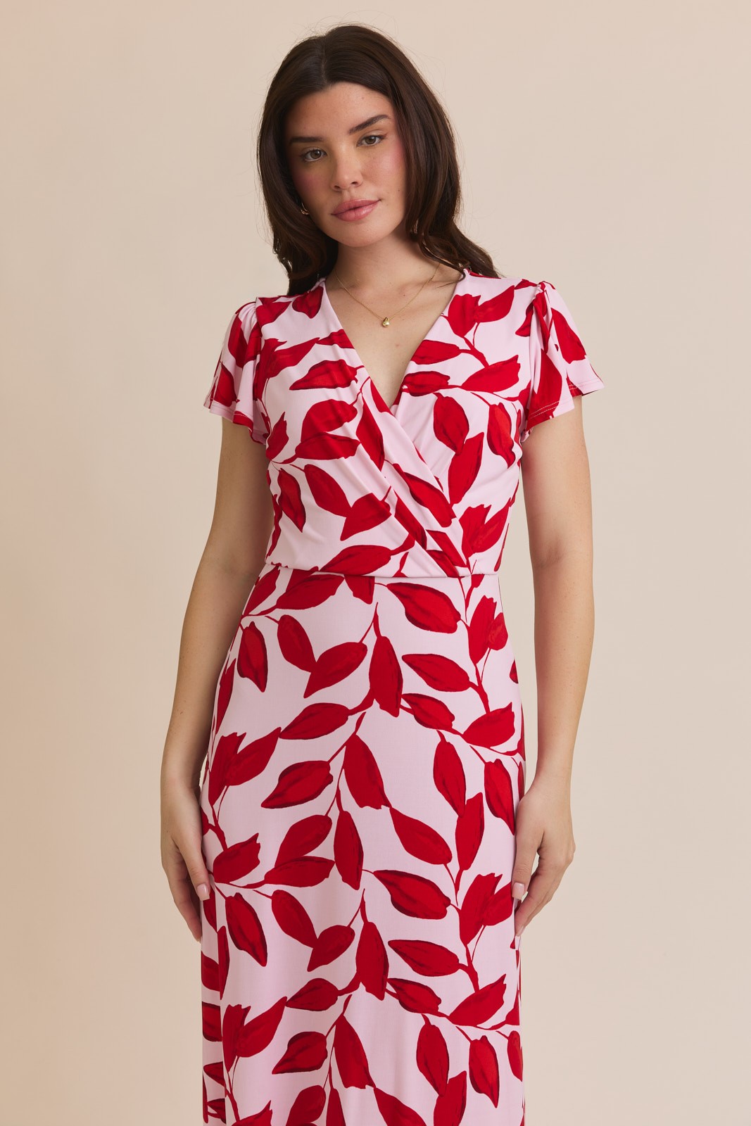Leaf Print Wrap Maxi Dress (S-3X)