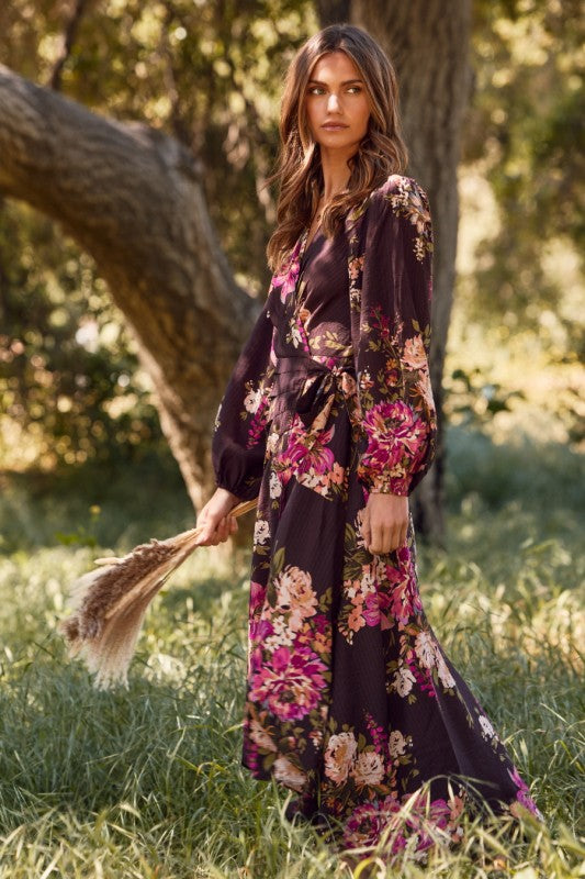 Fuchsia Floral Wrap Dress (S-3X)