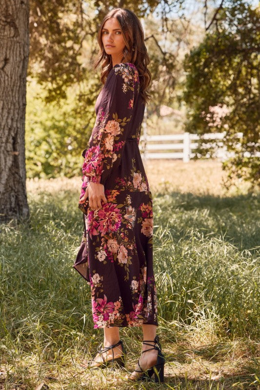 Fuchsia Floral Wrap Dress (S-3X)
