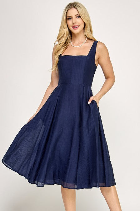 Square Neck Midi Dress (S-3X)