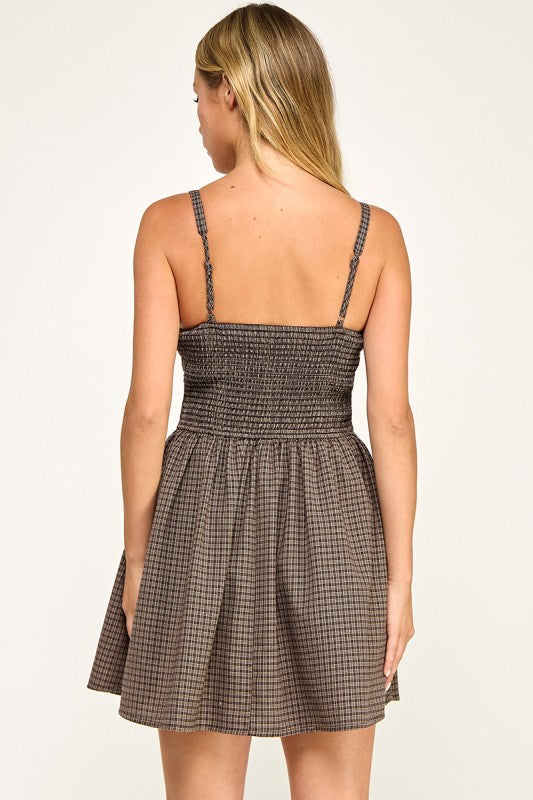 Plaid Lace Trim Mini Dress