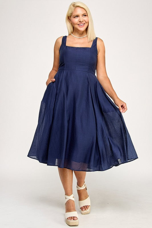 Square Neck Midi Dress (S-3X)