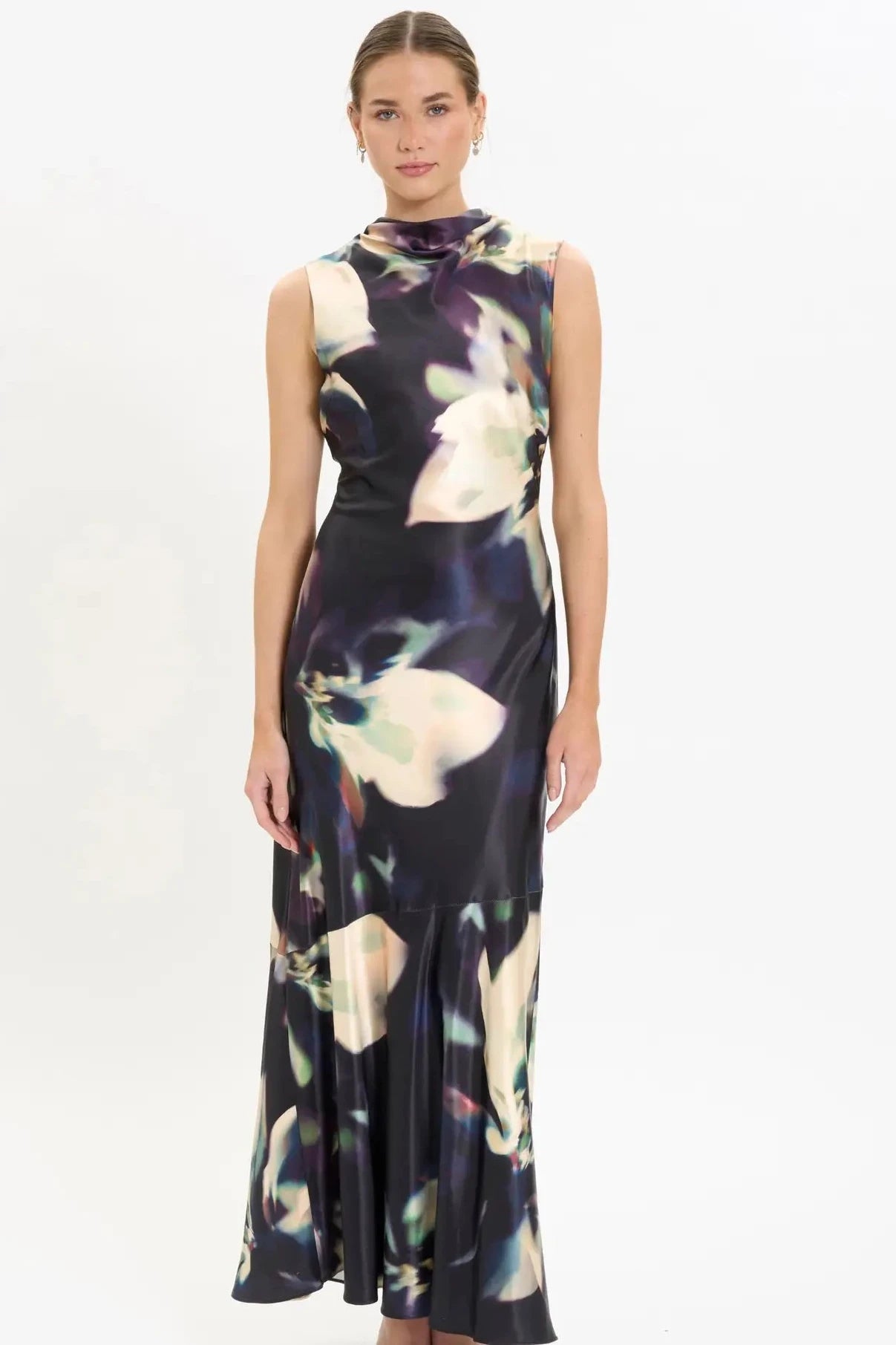 Printed Satin Maxi Dress