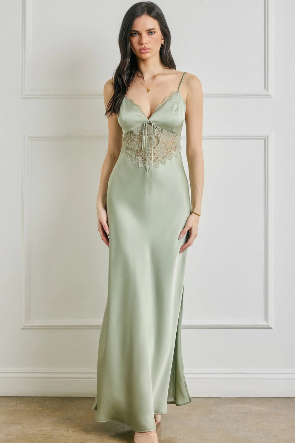 chinese dress ladies Lace Insert Slip Dress – Valencia Boutique