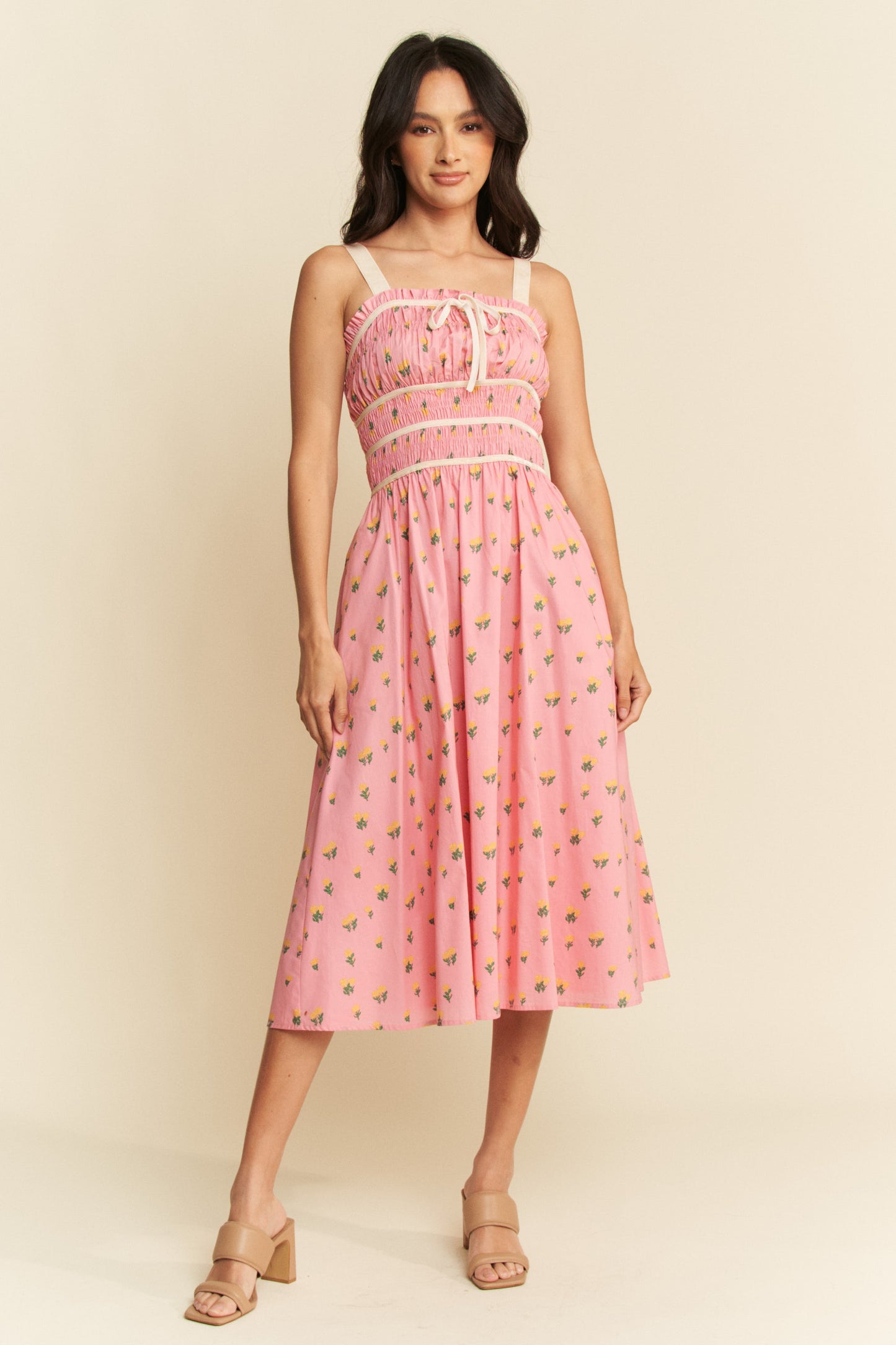 Floral Midi Dress with Velvet Trim (S-3X)