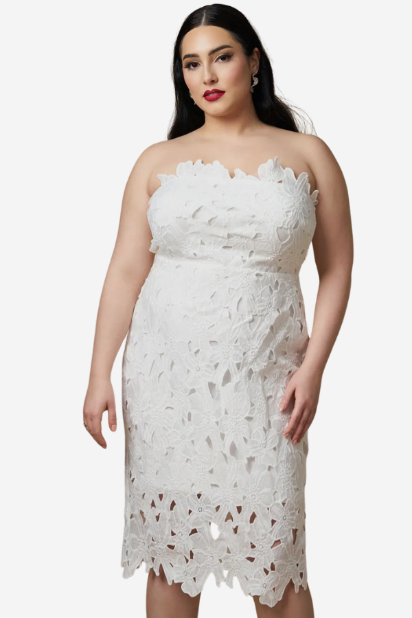 Lace Strapless Midi Dress (S-3X)