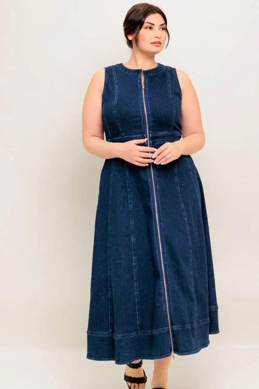 CURVE Denim Zip Midi Dress