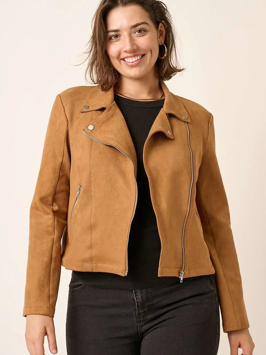 Faux Suede Moto Jacket (S-2X)