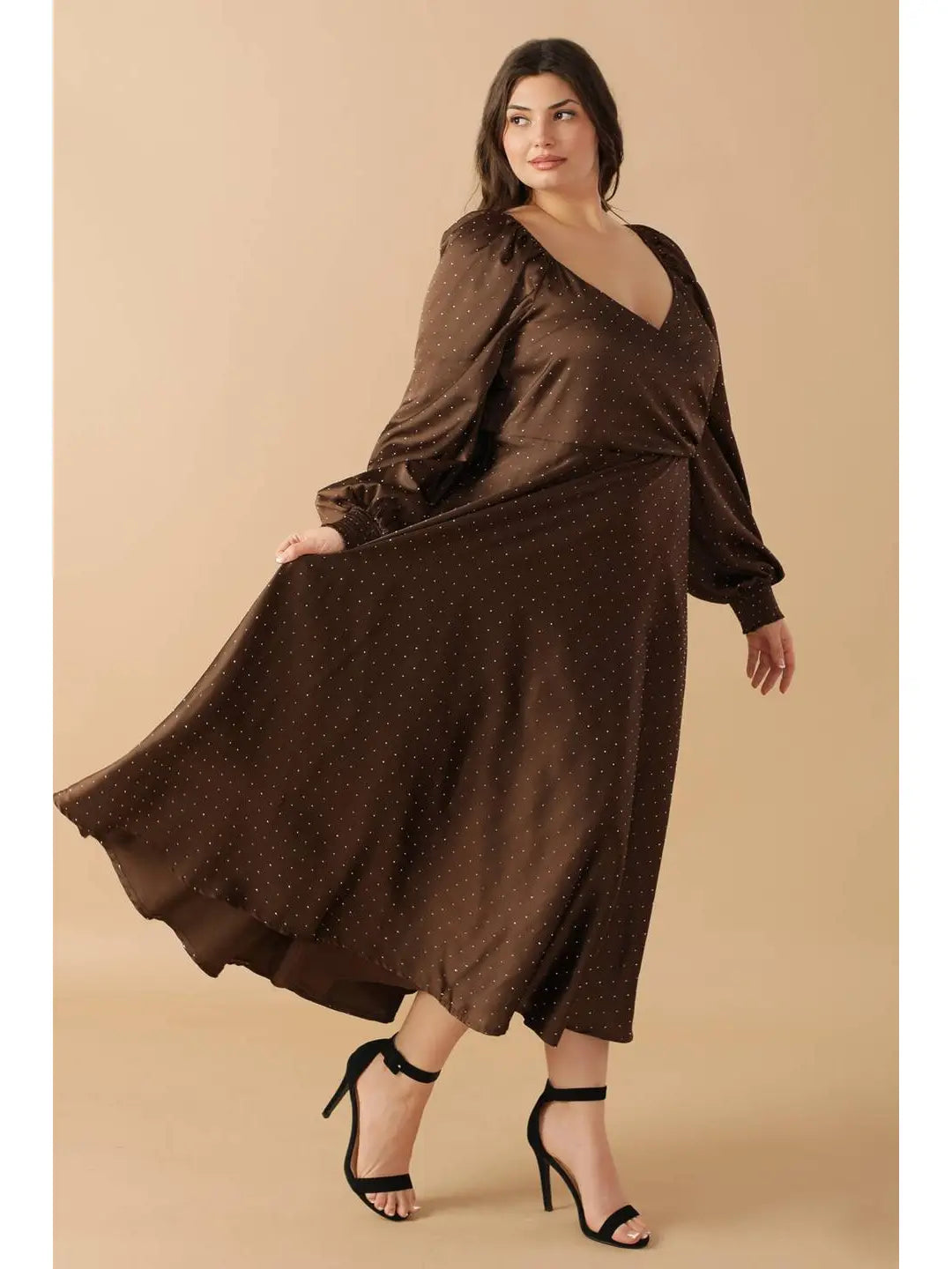 CURVE Chocolate Rhinestone Midi Dress