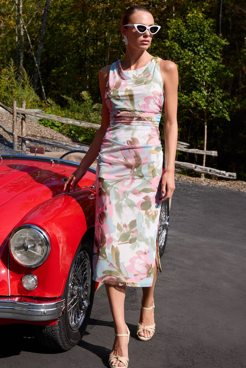 Floral Ruched Midi Dress (2-22)