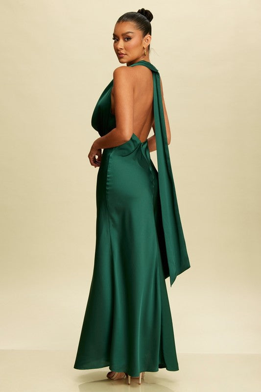 Satin Halter Maxi Dress