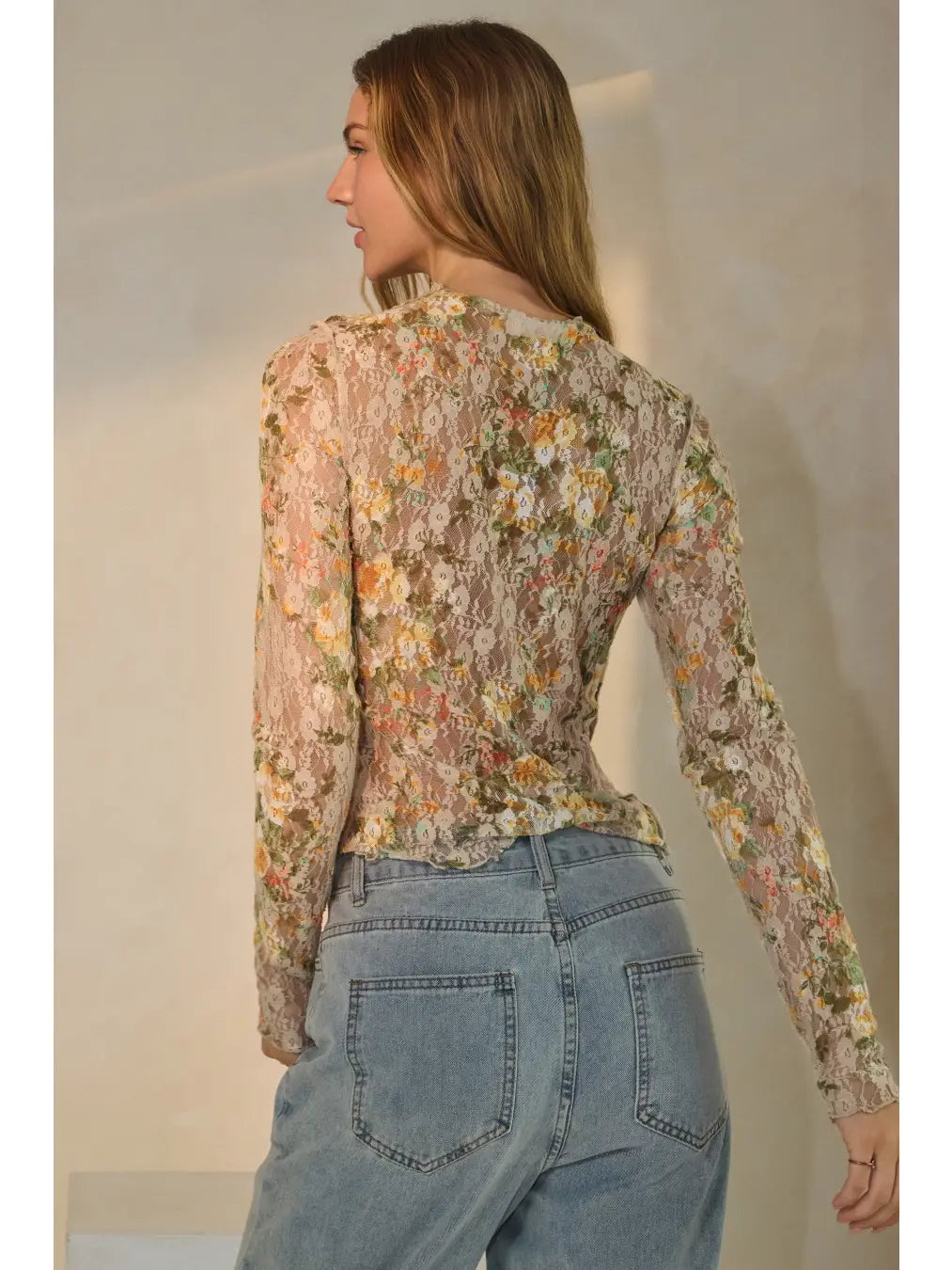 sheer lace floral top ODDI
