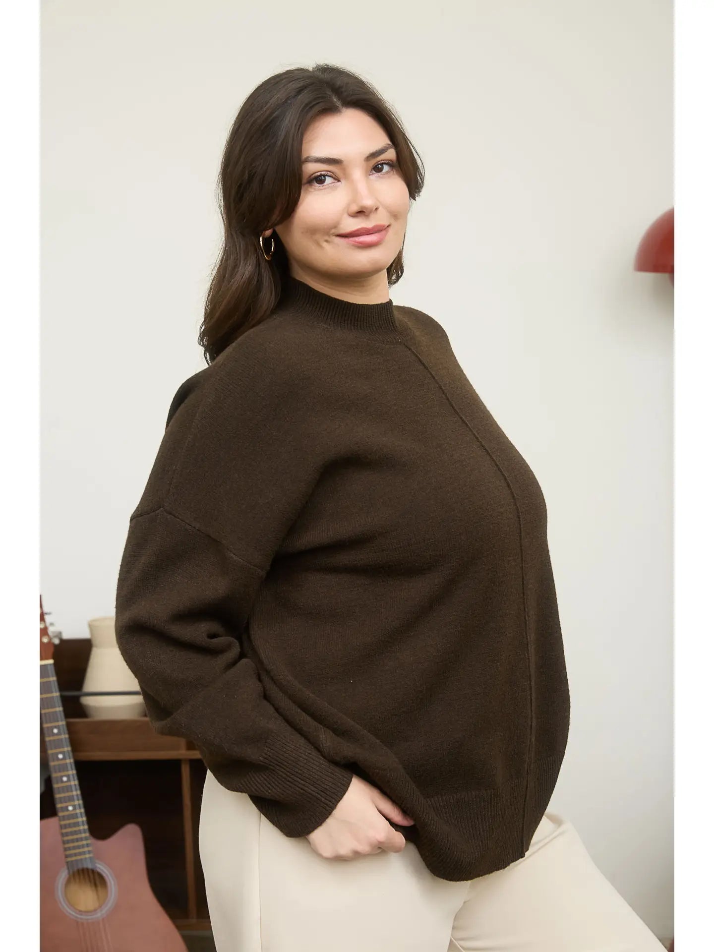 CURVE Chocolate Mock Neck Sweater