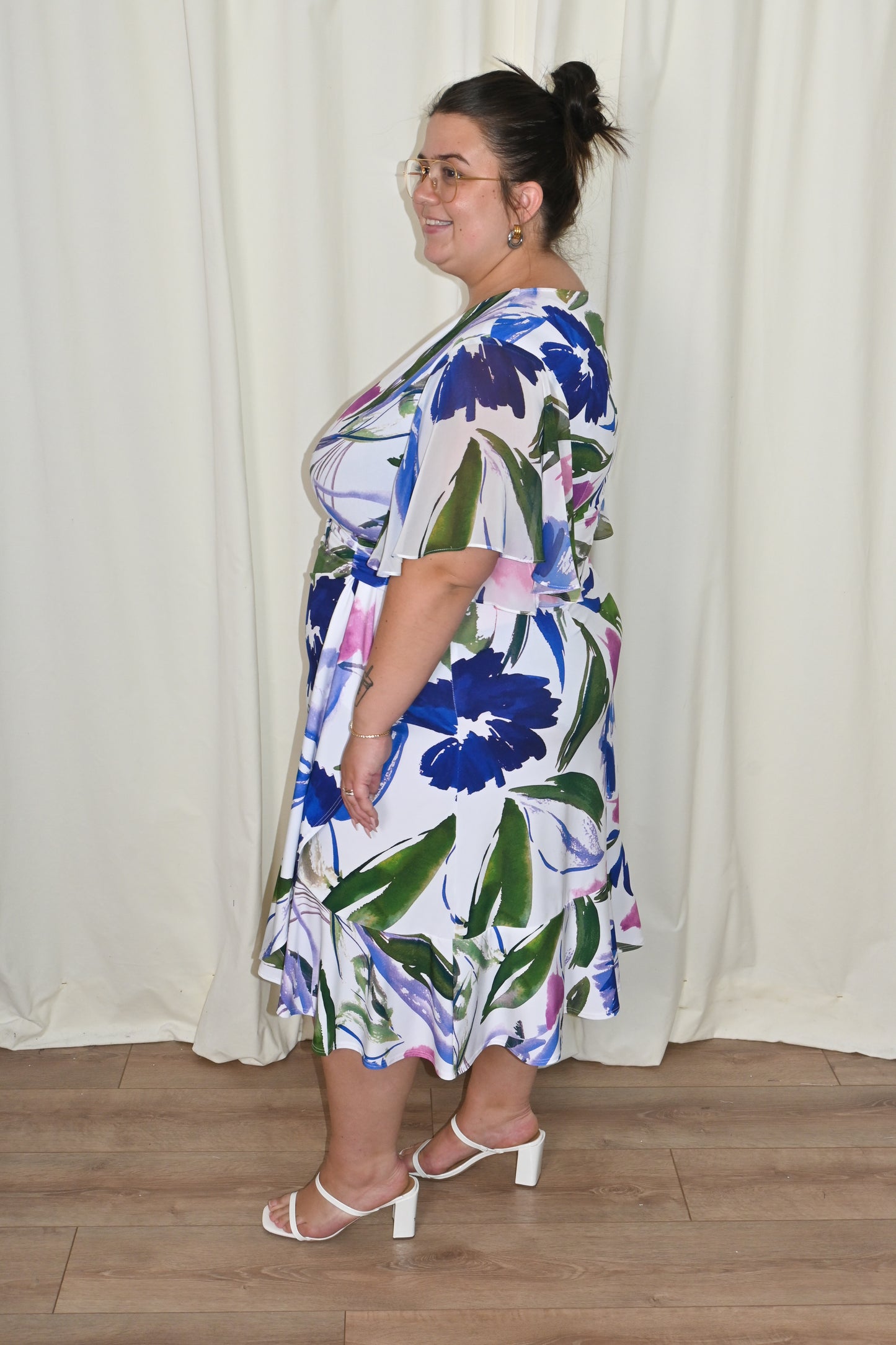 CURVE Chiffon Flowy Faux Wrap Dress