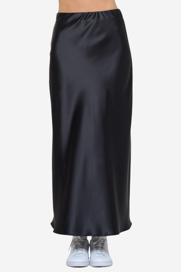 Black maxi satin slip skirt plus size