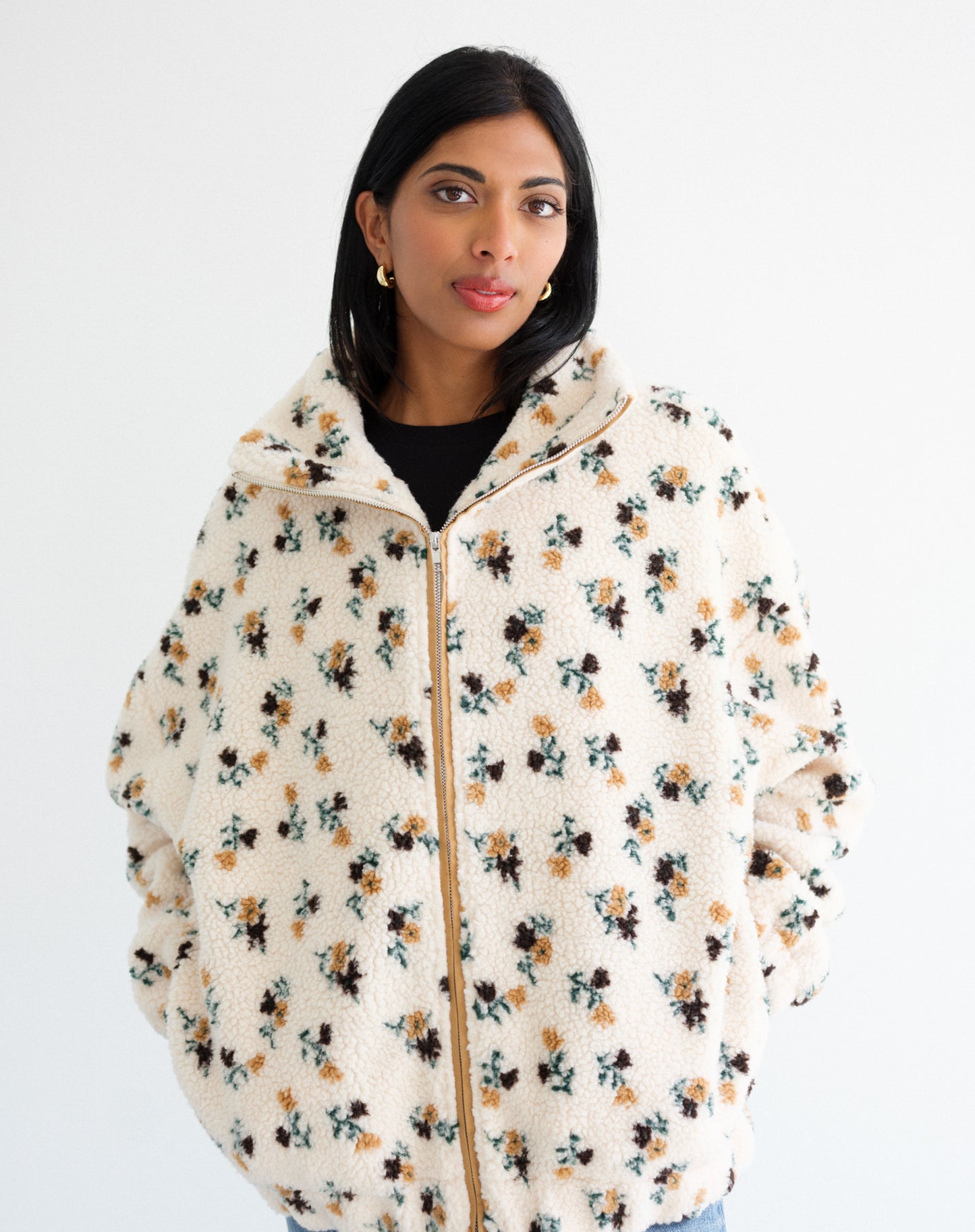 Floral Sherpa Jacket (S-3X)