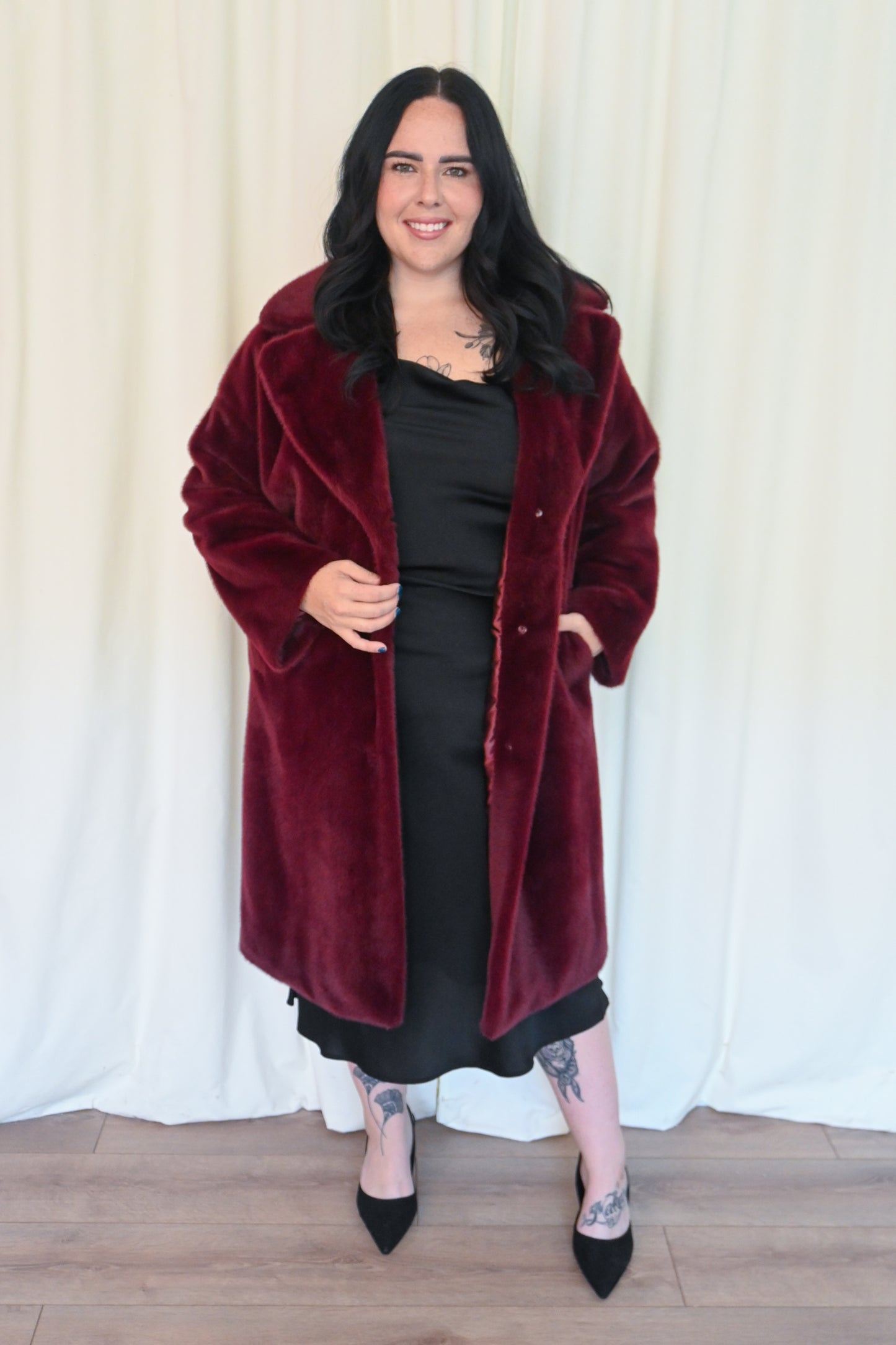 Wine Faux Fur Coat (S-XXL)