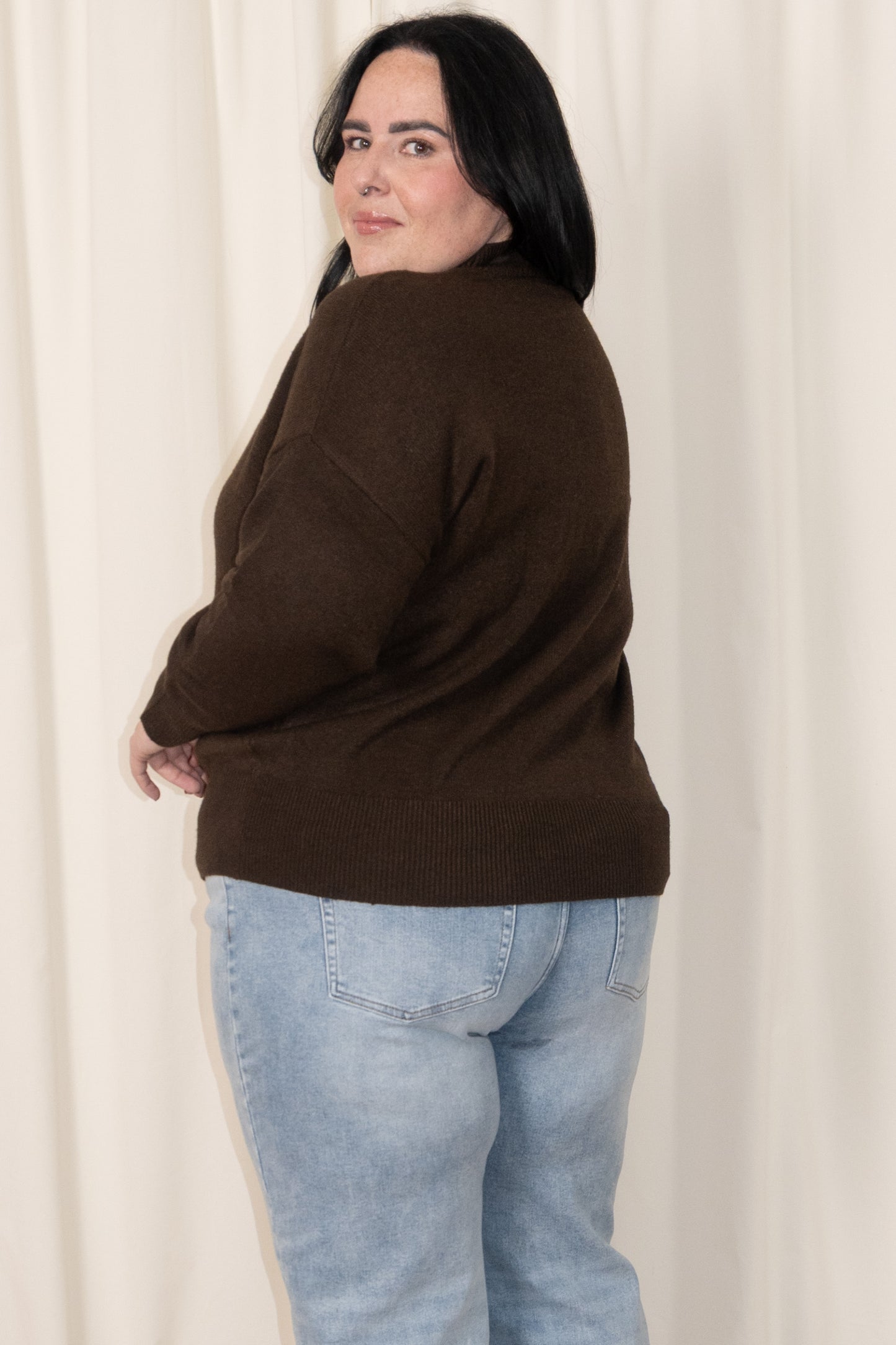 CURVE Chocolate Mock Neck Sweater