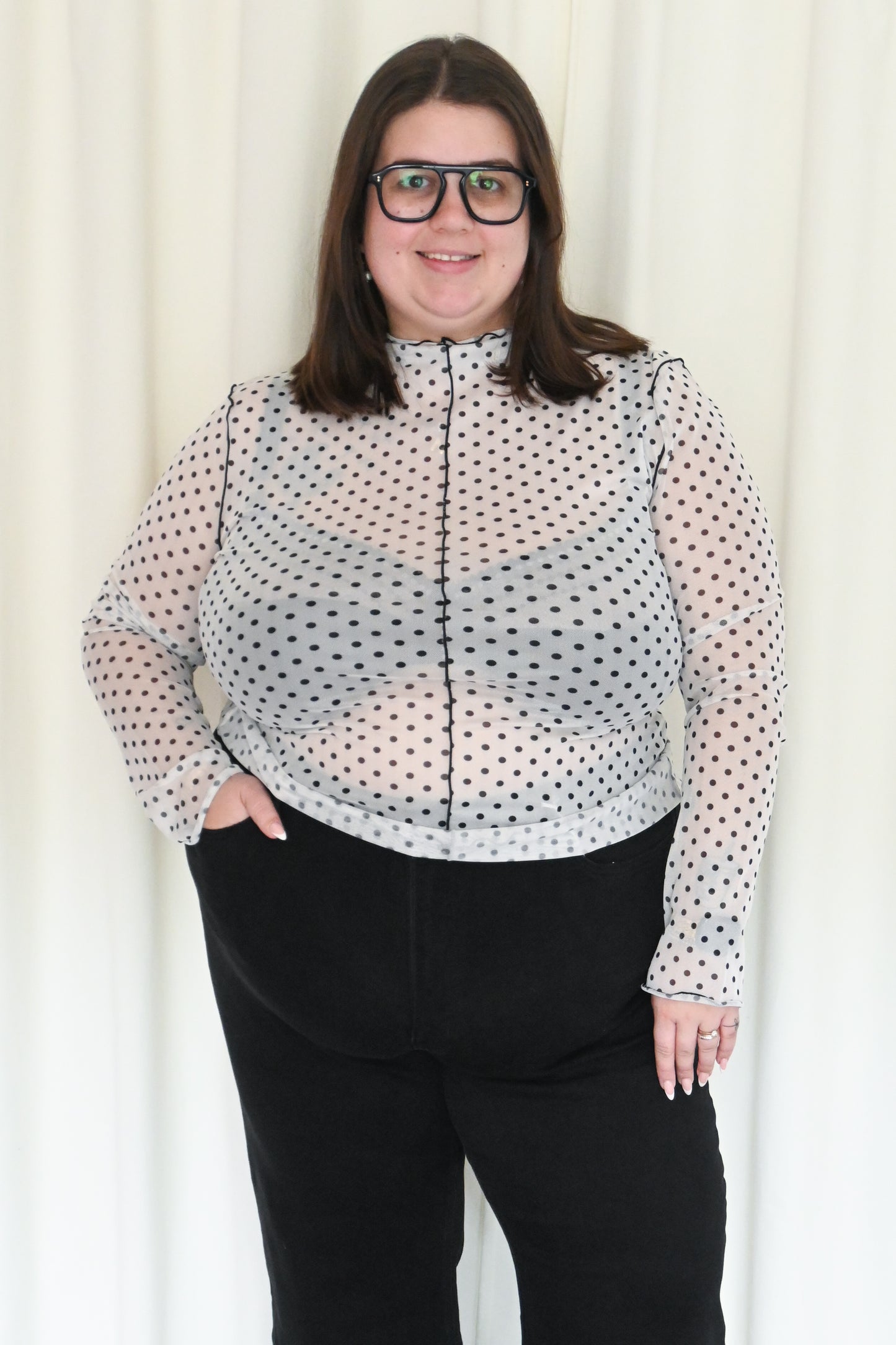 Plus size sheer polka dot top ODDI