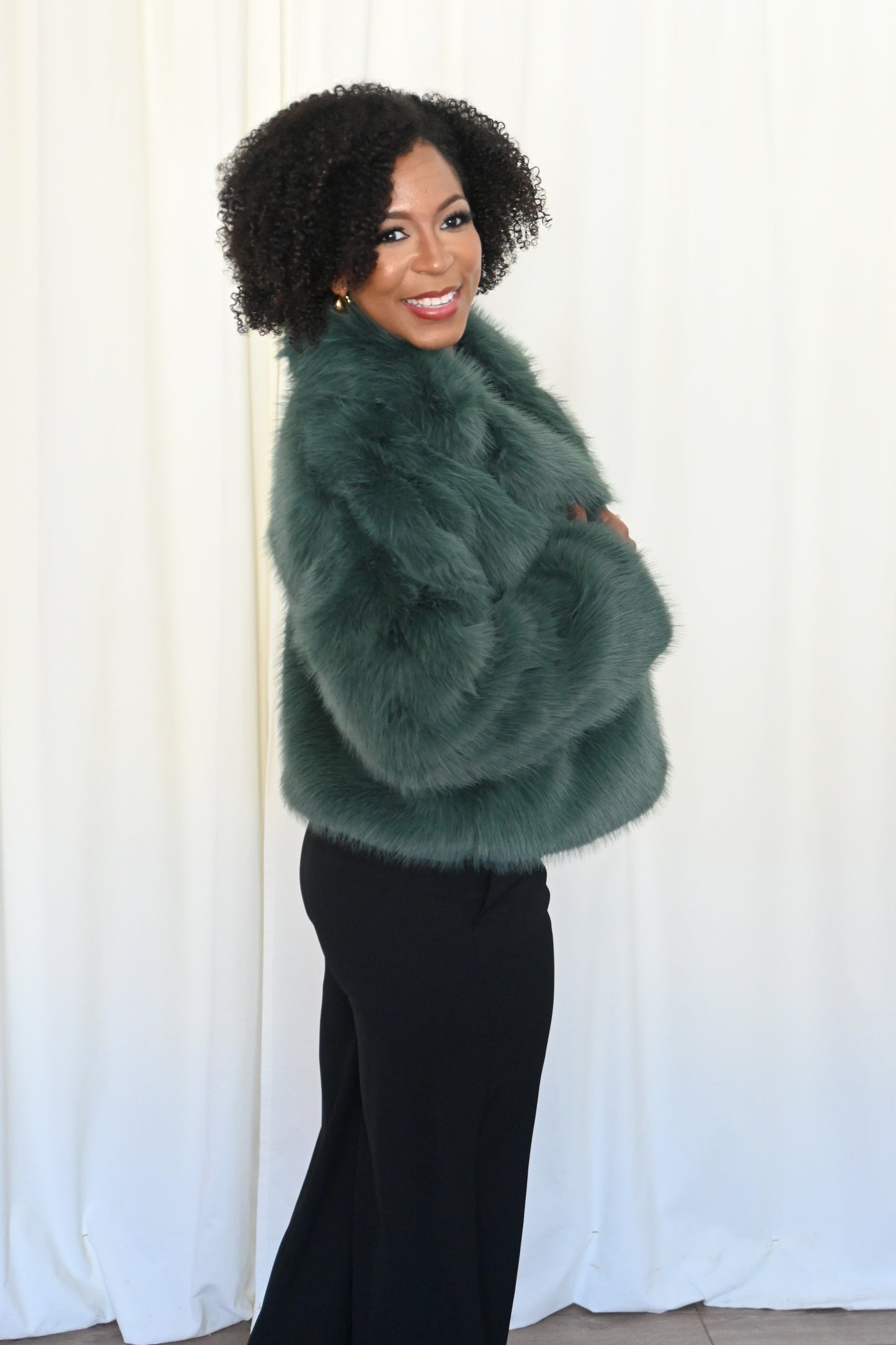 Green Faux Fur Coat