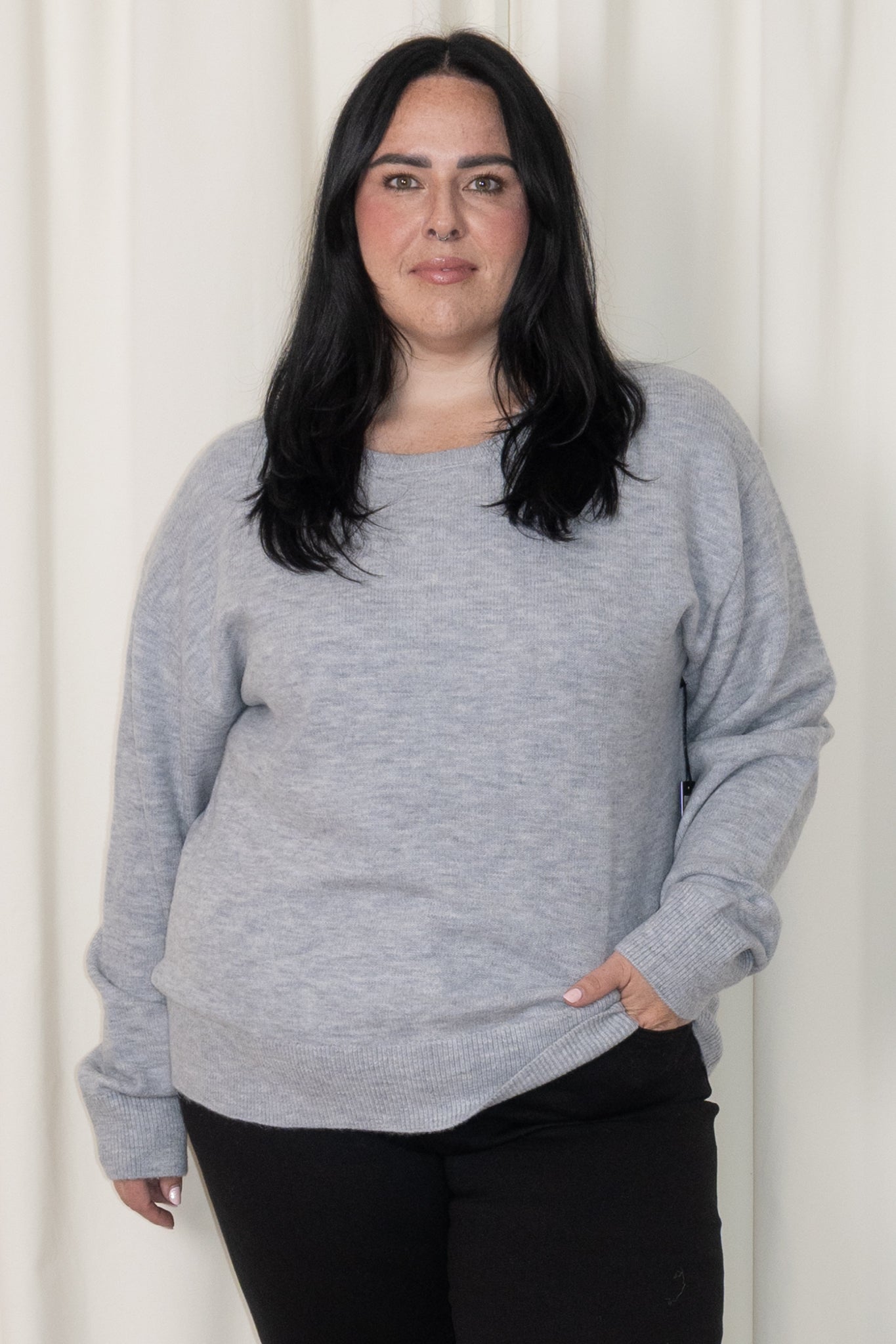 Oversized Knit Crew (S-XXXL ; Grey & Black)