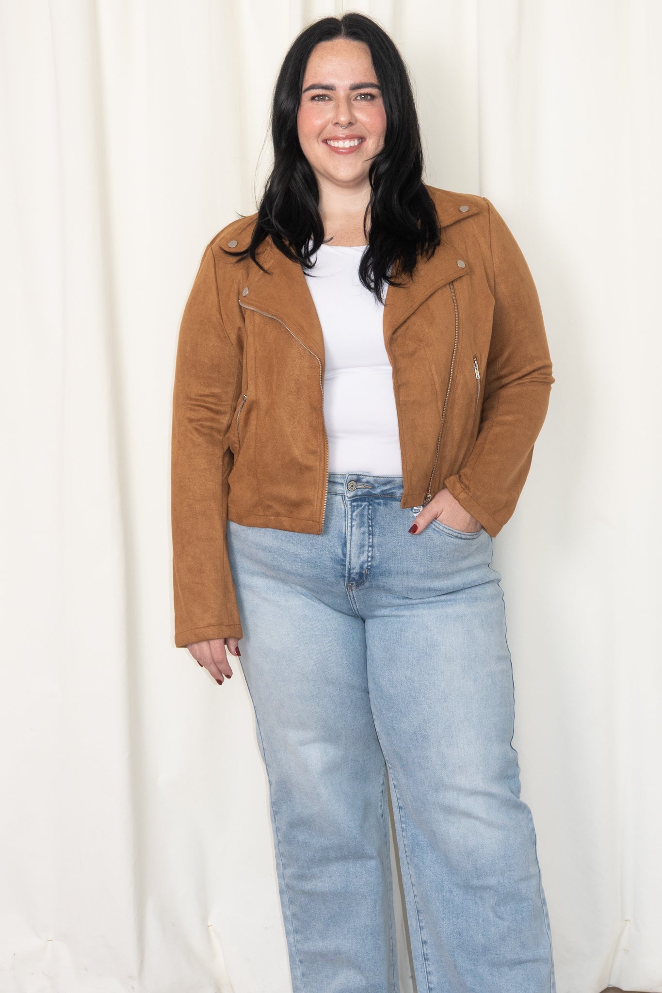 Faux Suede Moto Jacket (S-2X)