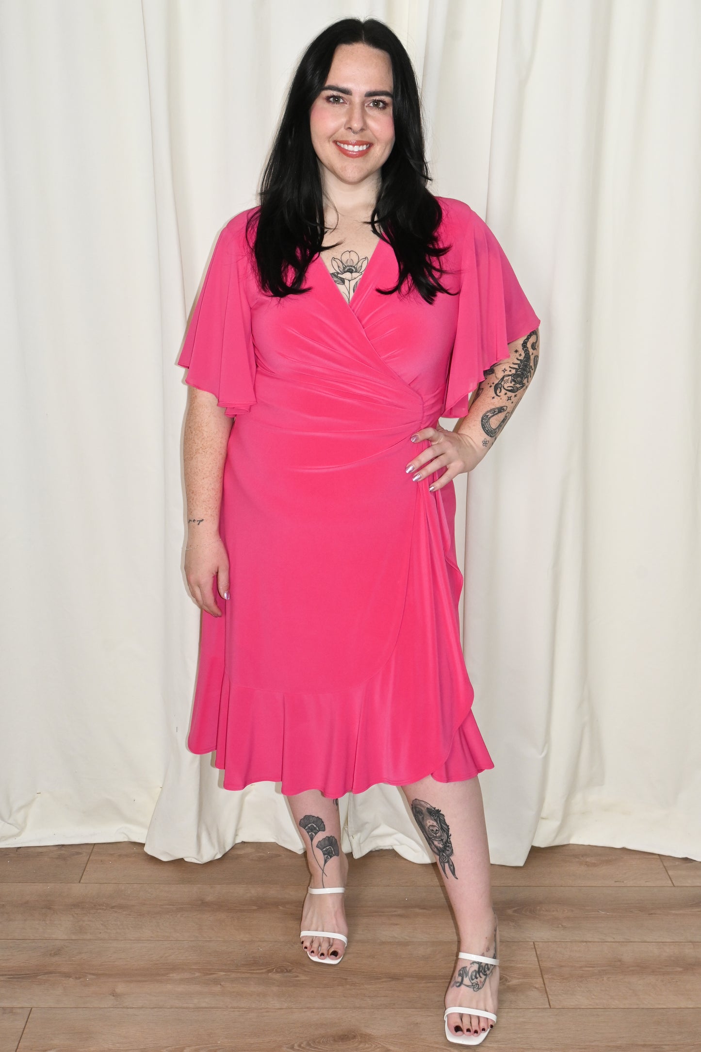 CURVE Chiffon Flowy Faux Wrap Dress