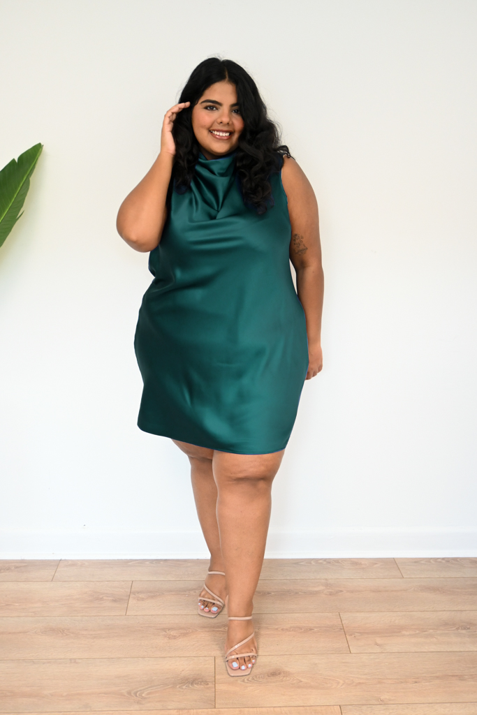 Cowl Neck Mini Dress (S-3X)