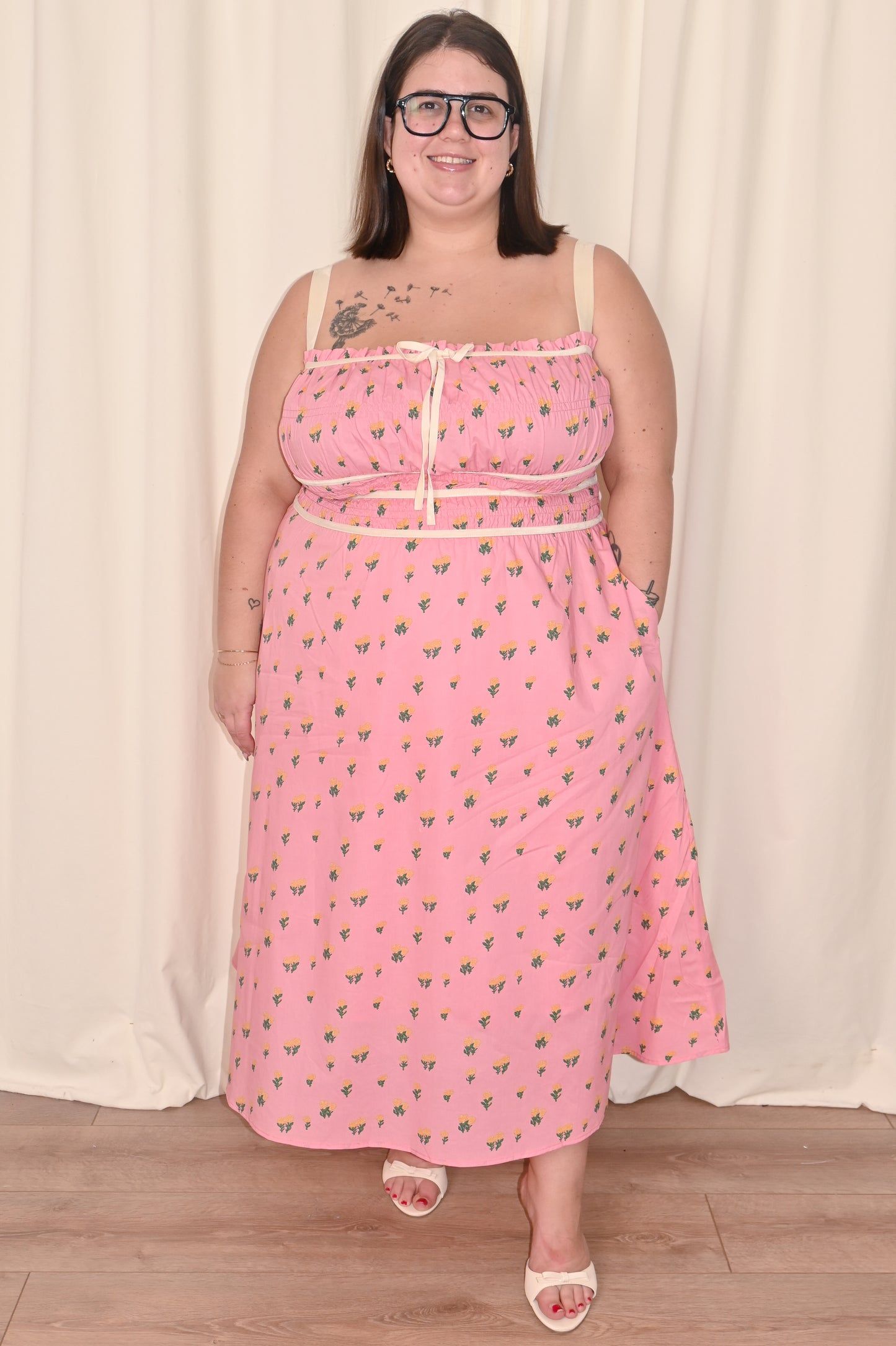 Floral Midi Dress with Velvet Trim (S-3X)