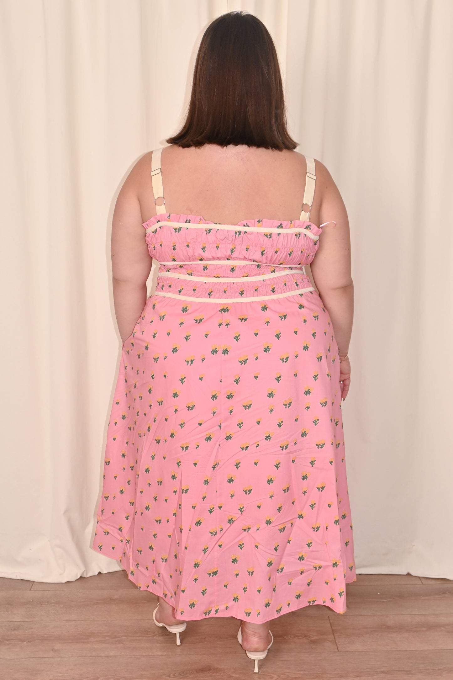 Floral Midi Dress with Velvet Trim (S-3X)