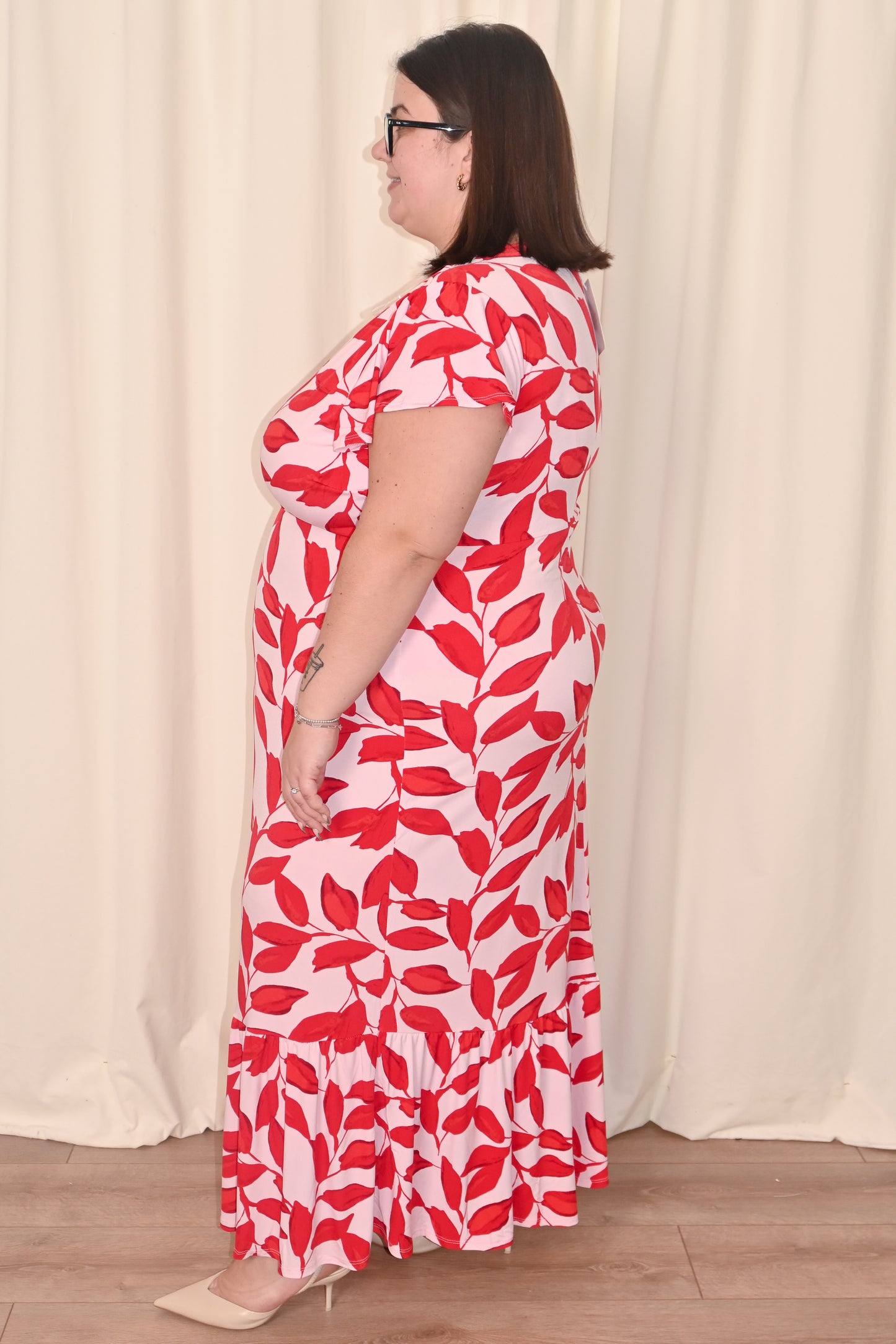 Leaf Print Wrap Maxi Dress (S-3X)