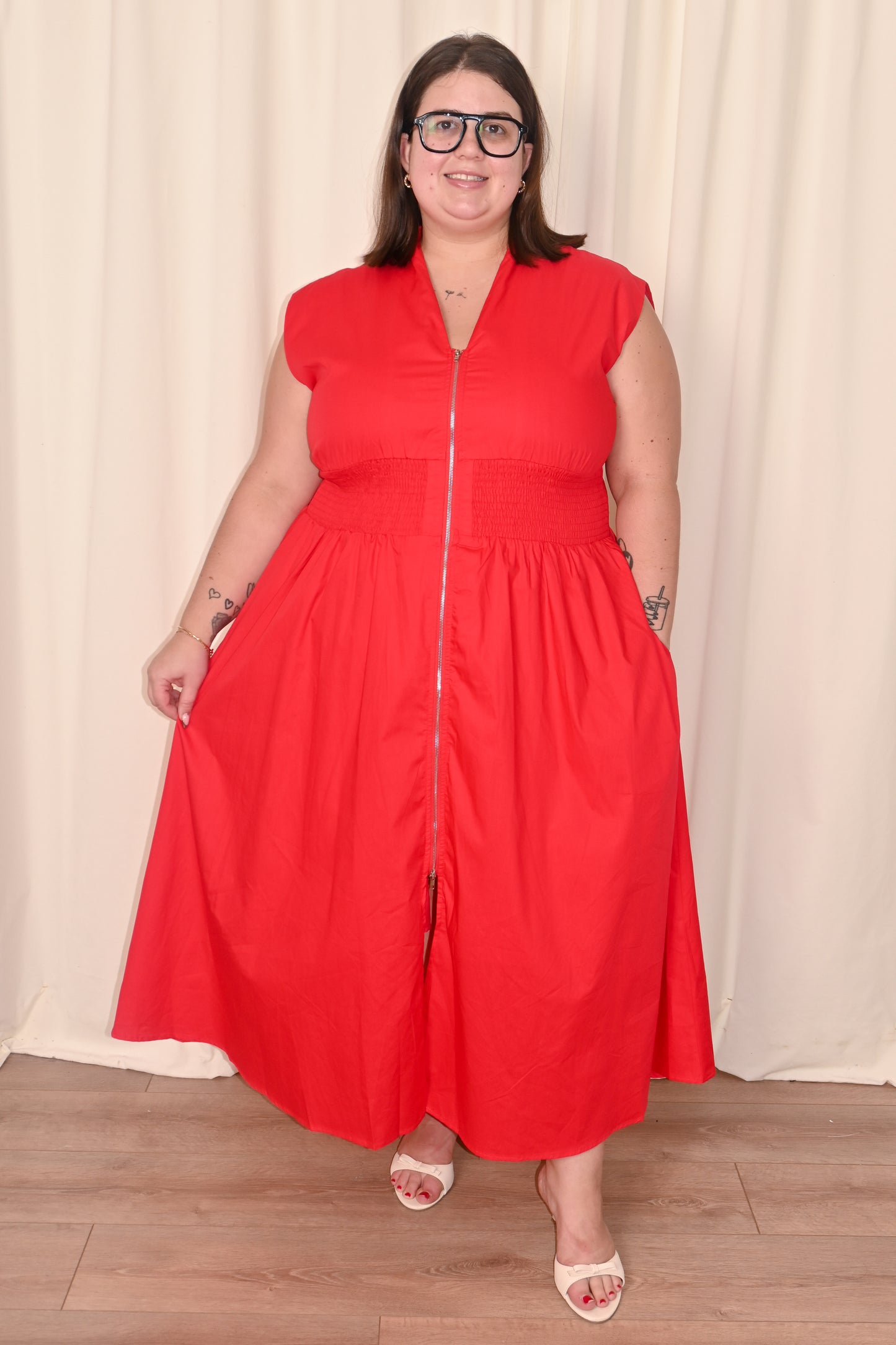 Poplin Zipper Midi Dress (S-2X)
