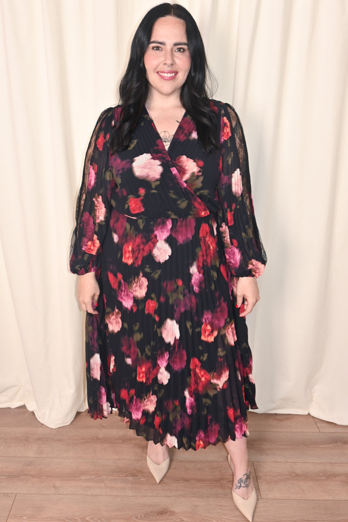 Floral Pleated Midi Dress (S-XXL)