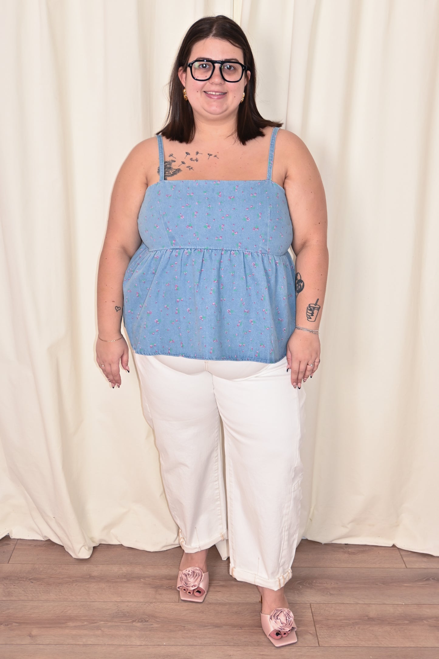 Denim Peplum Tank (S-3X)