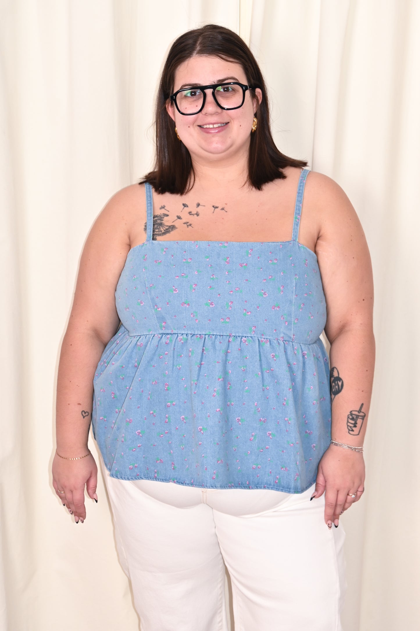 Denim Peplum Tank (S-3X)