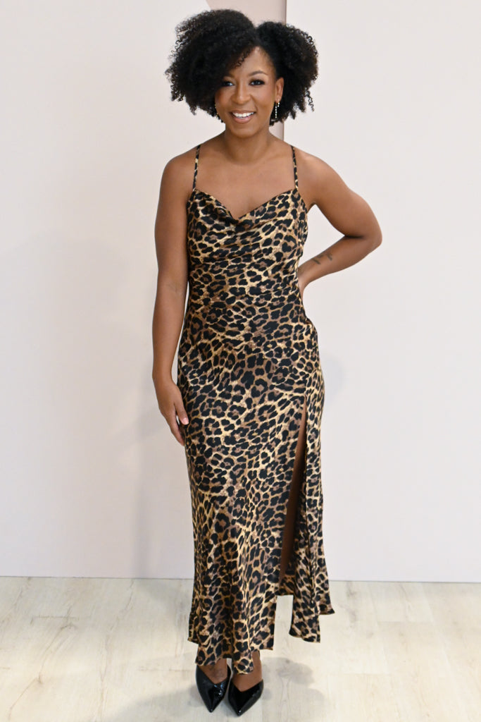 Low Back Leopard Slip Dress
