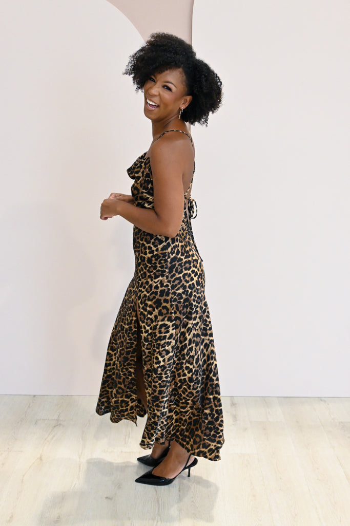Low Back Leopard Slip Dress