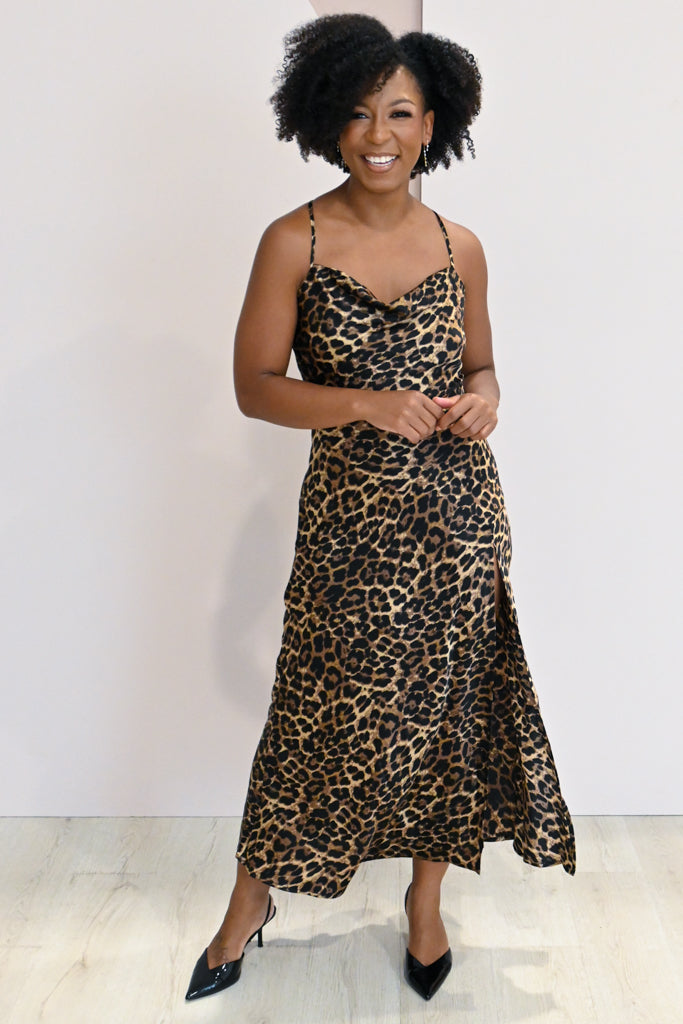 Low Back Leopard Slip Dress