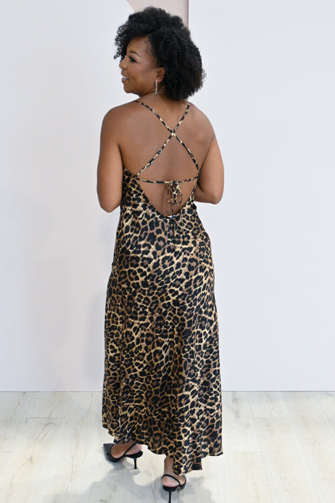Low Back Leopard Slip Dress