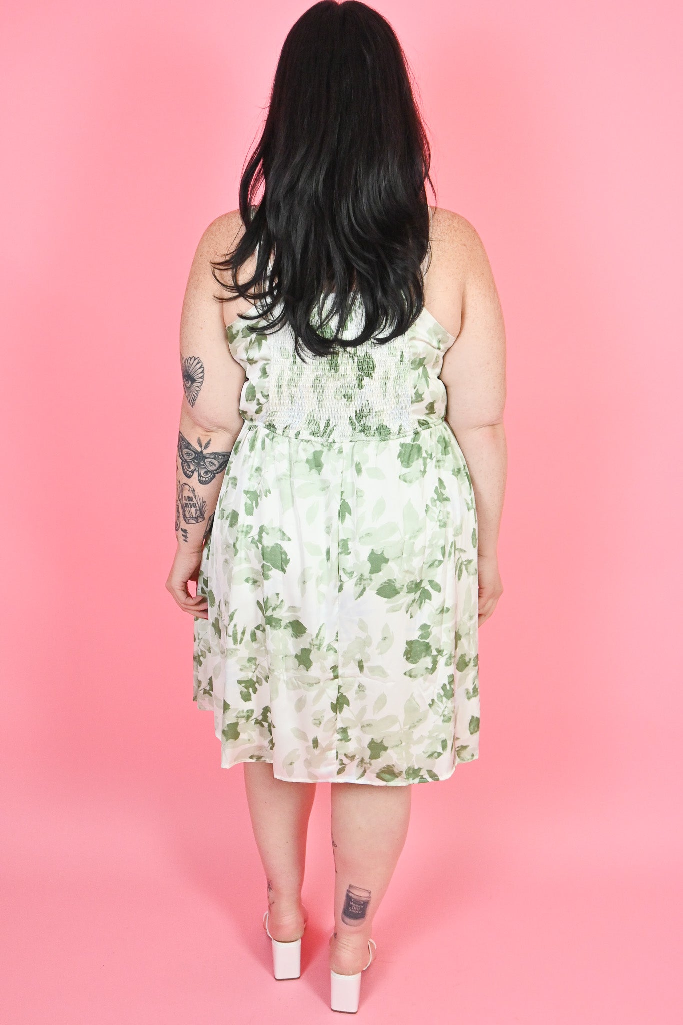 plus size green floral mini sun dress